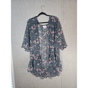 American Eagle Cardigan Women's XL Light Weight Sheer Green Floral Fairy Fall